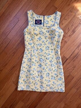 Yellow Floral Denim Vintage Mini Dress